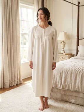 NWT Oscar De Larenta Pink Label Womens Long Night Gown  Ivory Satin Lace Sz Larg